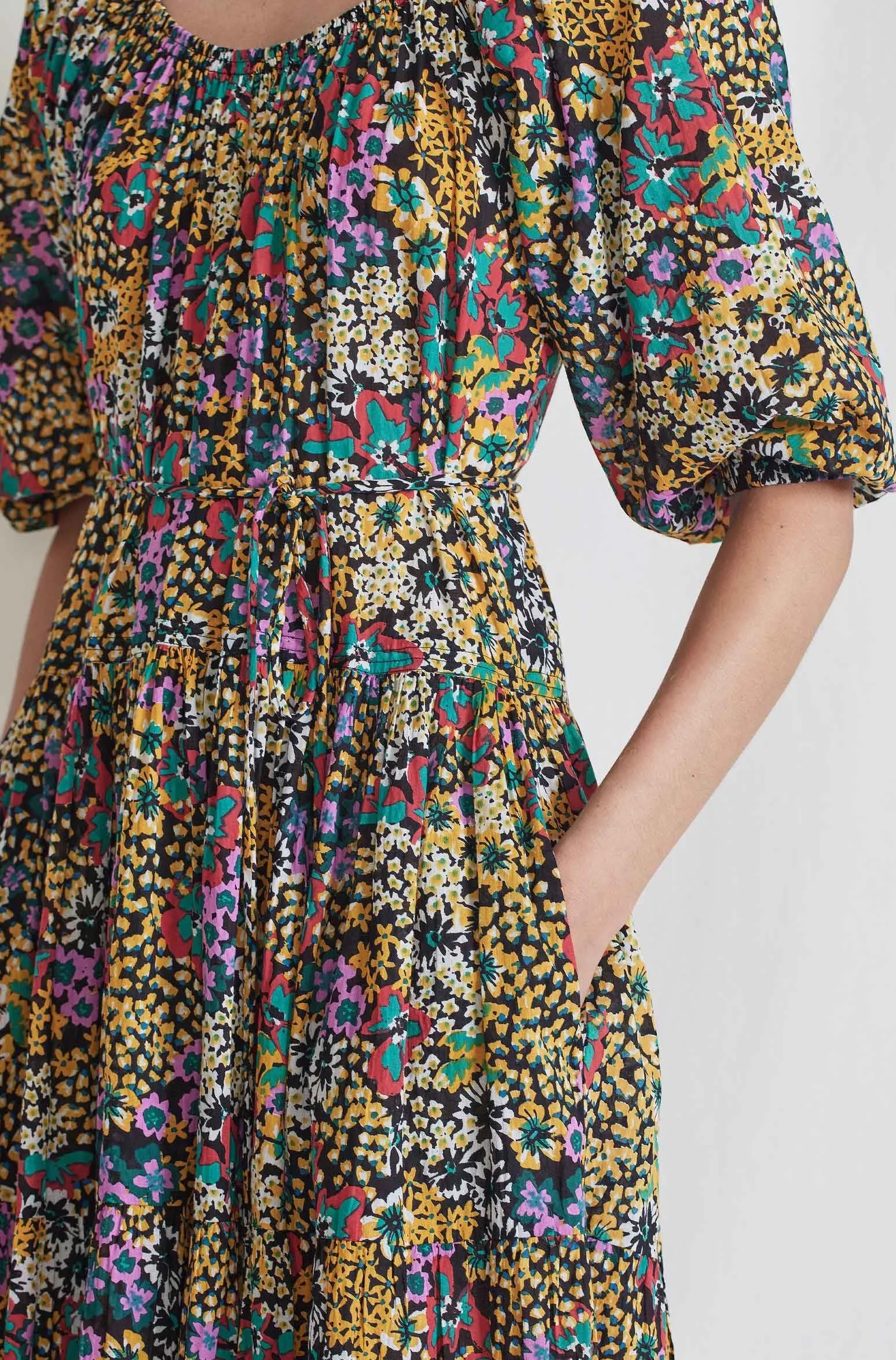 Tilton Tiered Maxi Dress, Pink Wildflowers