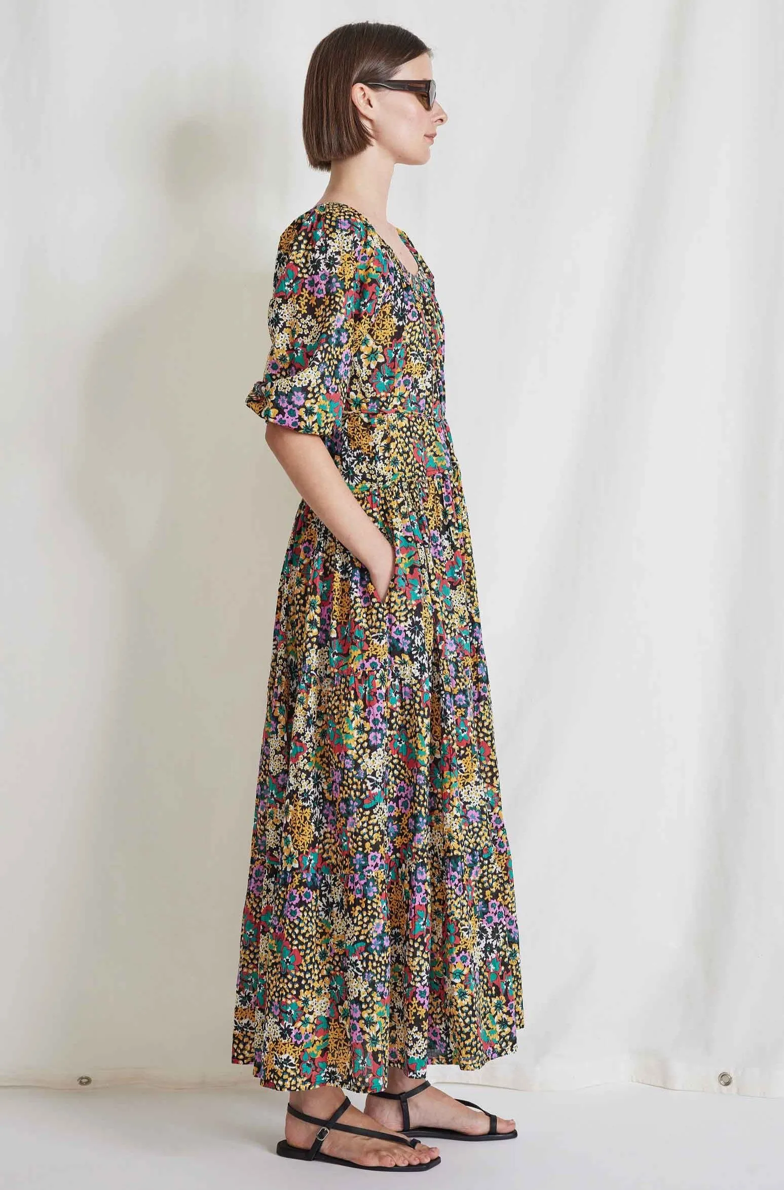 Tilton Tiered Maxi Dress, Pink Wildflowers