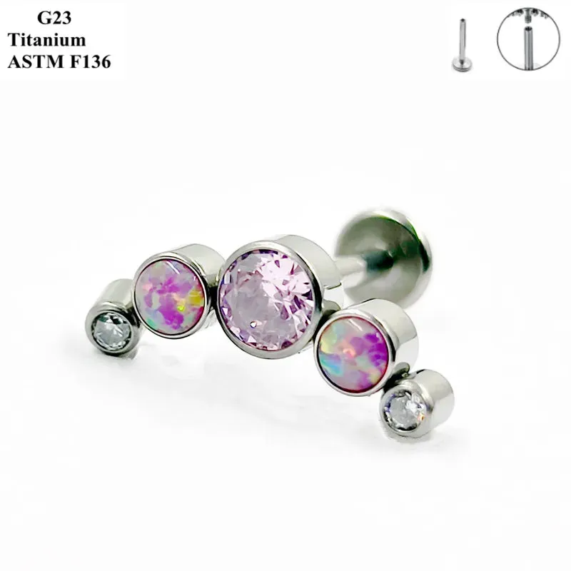 Titanium Ear Stud Zircon Opal Piercing Jewelry In 25 Colors Optional Women's Party Bar Fashion Ear Cartilage Stud