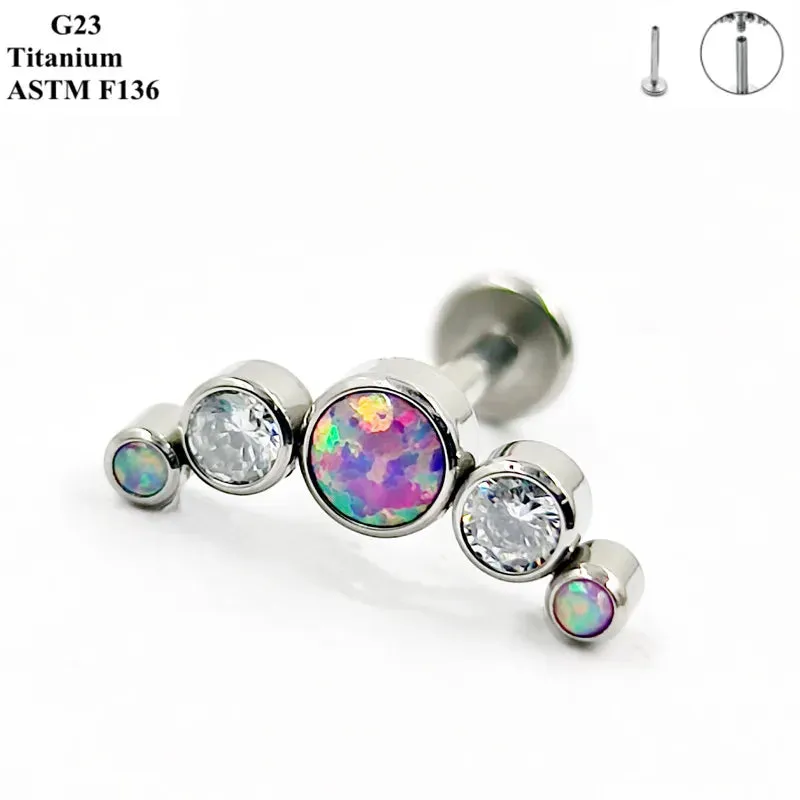 Titanium Ear Stud Zircon Opal Piercing Jewelry In 25 Colors Optional Women's Party Bar Fashion Ear Cartilage Stud