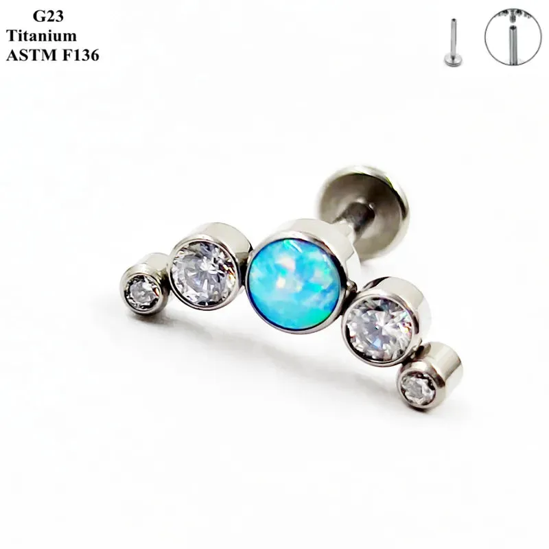 Titanium Ear Stud Zircon Opal Piercing Jewelry In 25 Colors Optional Women's Party Bar Fashion Ear Cartilage Stud