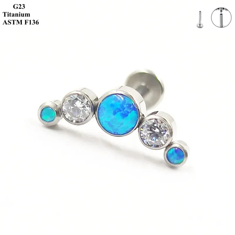 Titanium Ear Stud Zircon Opal Piercing Jewelry In 25 Colors Optional Women's Party Bar Fashion Ear Cartilage Stud