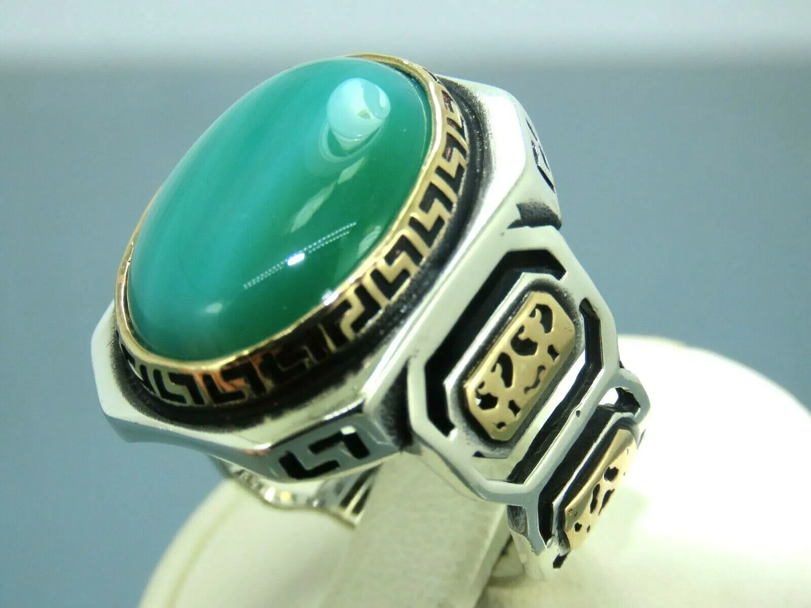 Turkish Handmade Jewelry 925 Sterling Silver Agate Stone Mens Rings