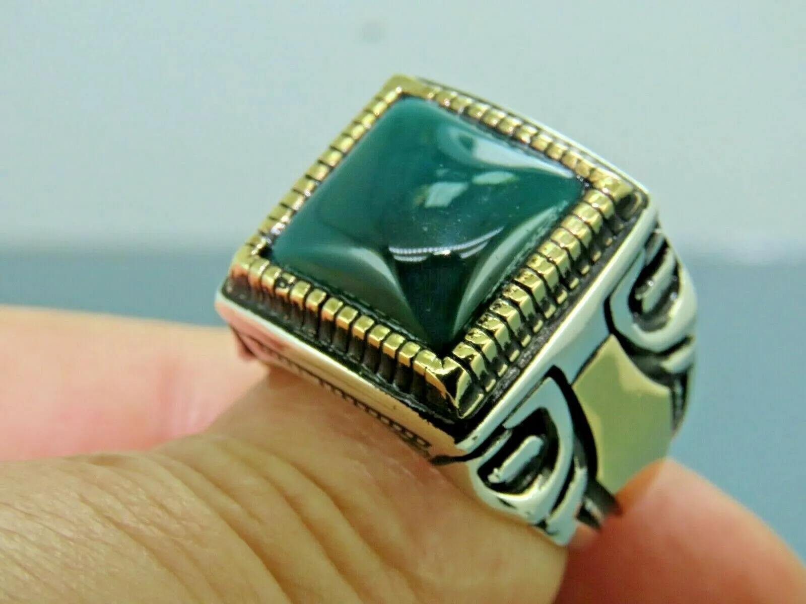Turkish Handmade Jewelry 925 Sterling Silver Agate Stone Mens Rings