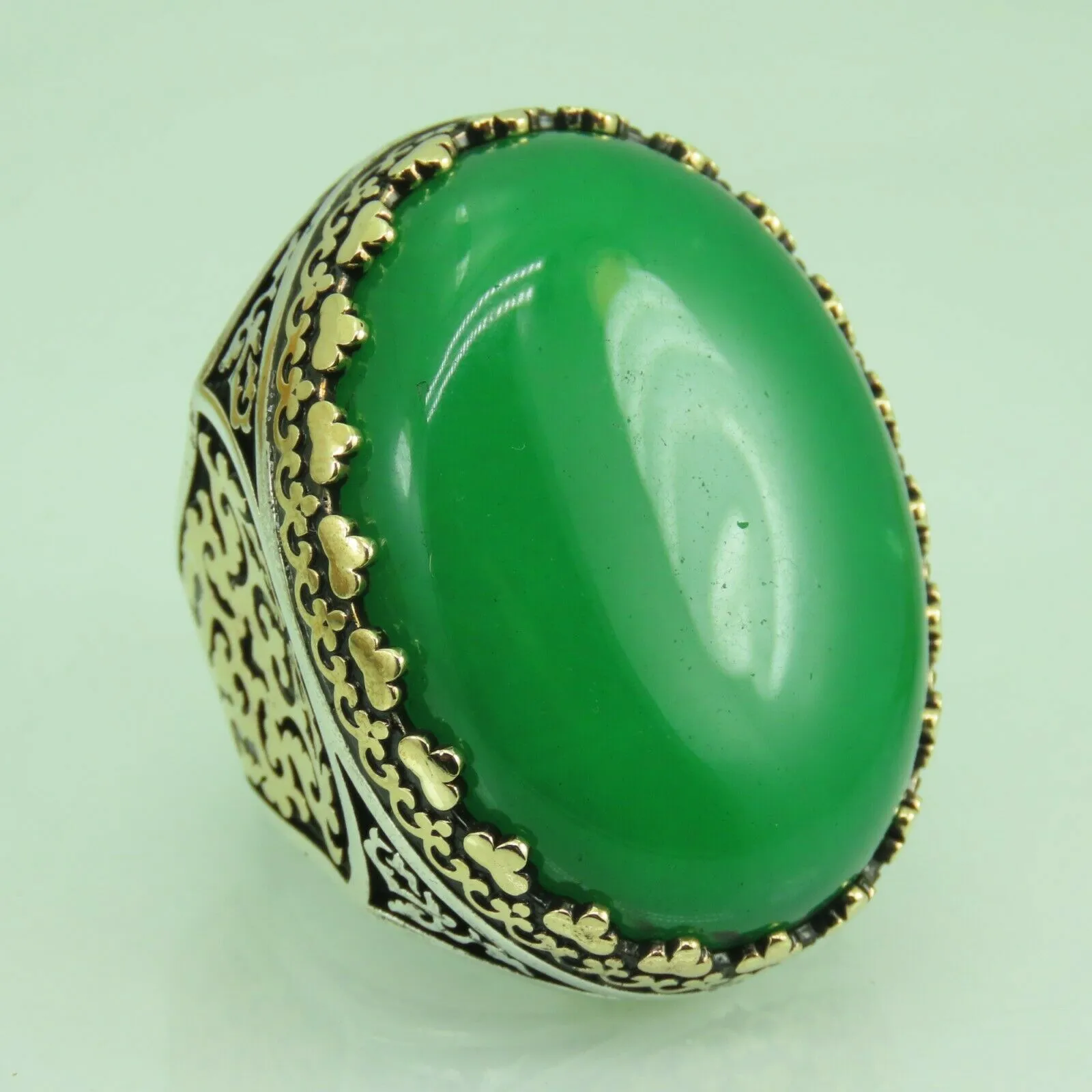Turkish Handmade Jewelry 925 Sterling Silver Agate Stone Mens Rings