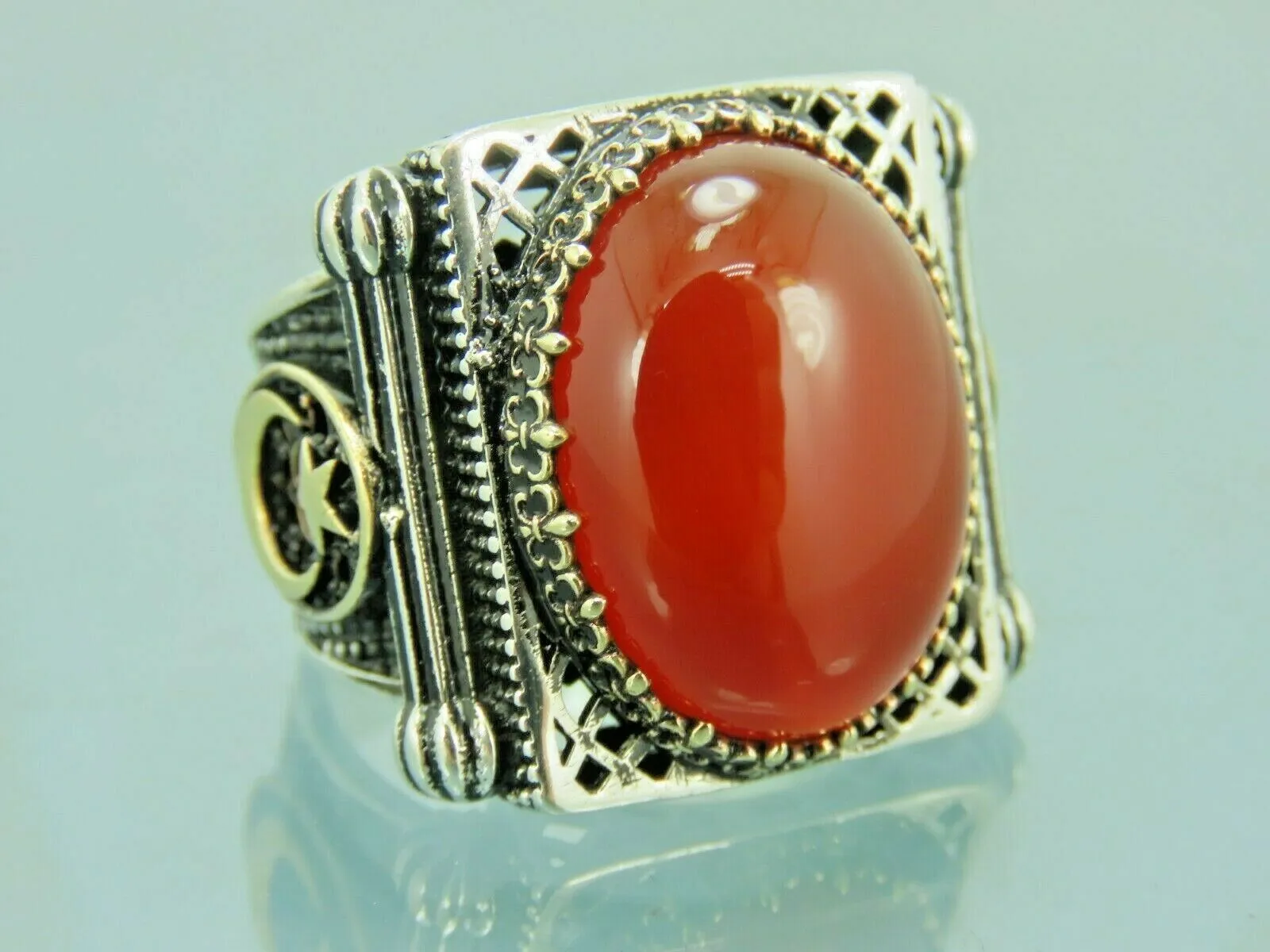 Turkish Handmade Jewelry 925 Sterling Silver Agate Stone Mens Rings