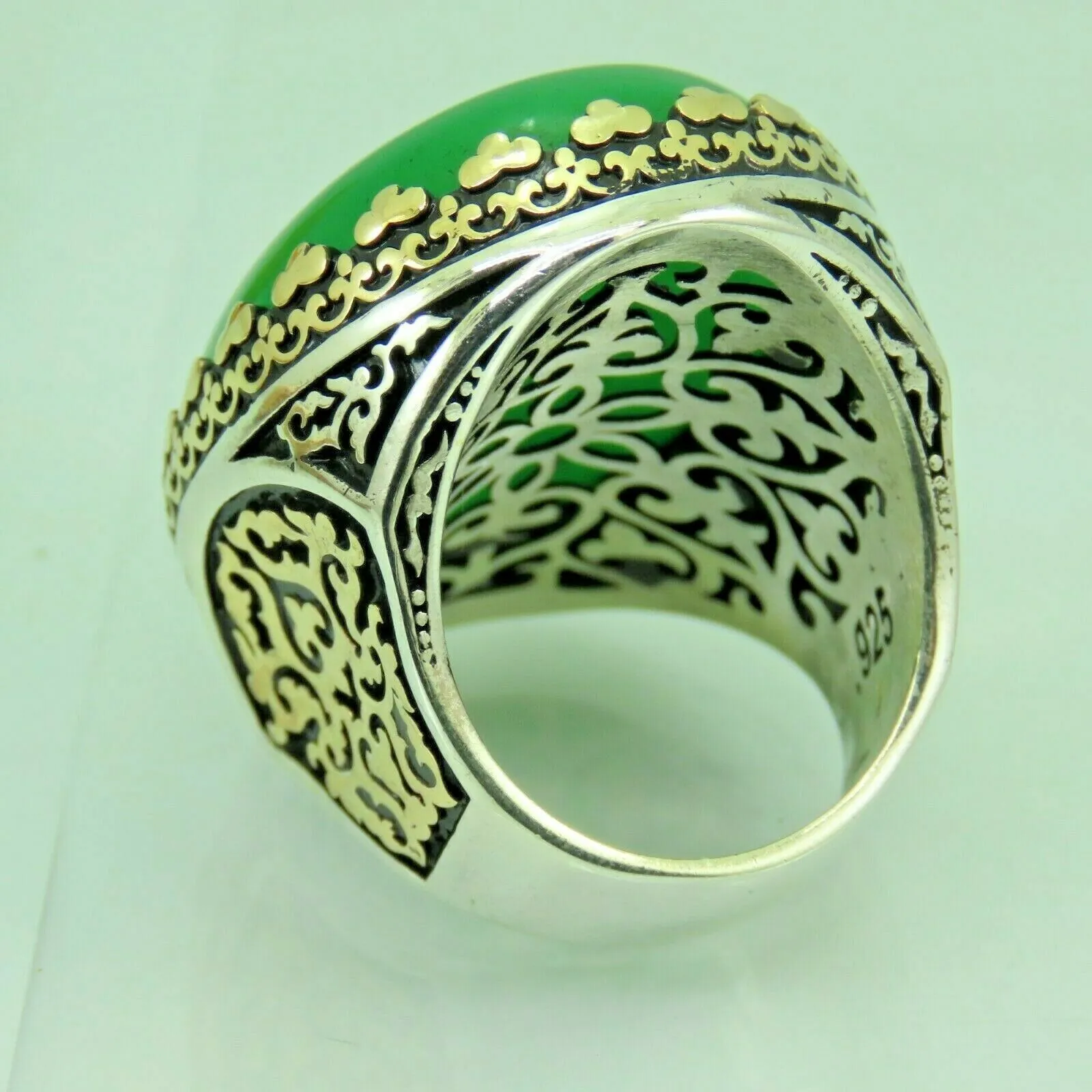 Turkish Handmade Jewelry 925 Sterling Silver Agate Stone Mens Rings