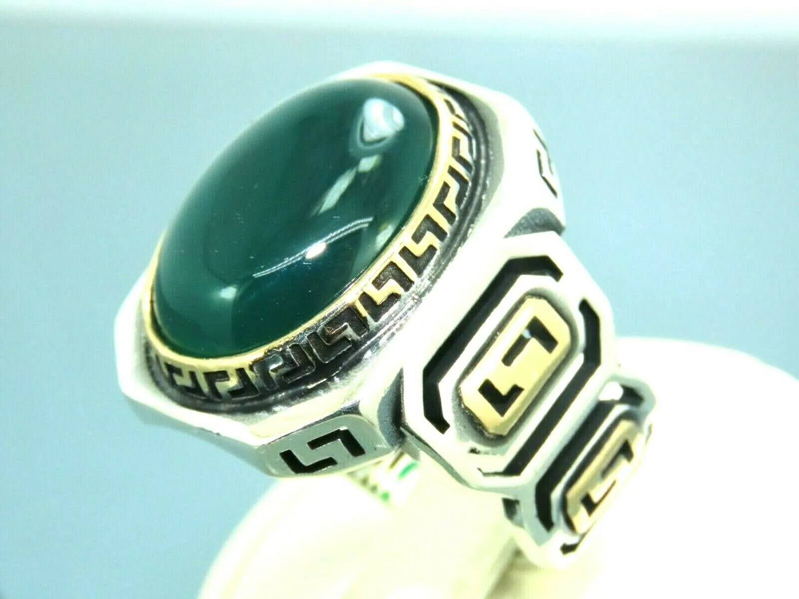 Turkish Handmade Jewelry 925 Sterling Silver Agate Stone Mens Rings