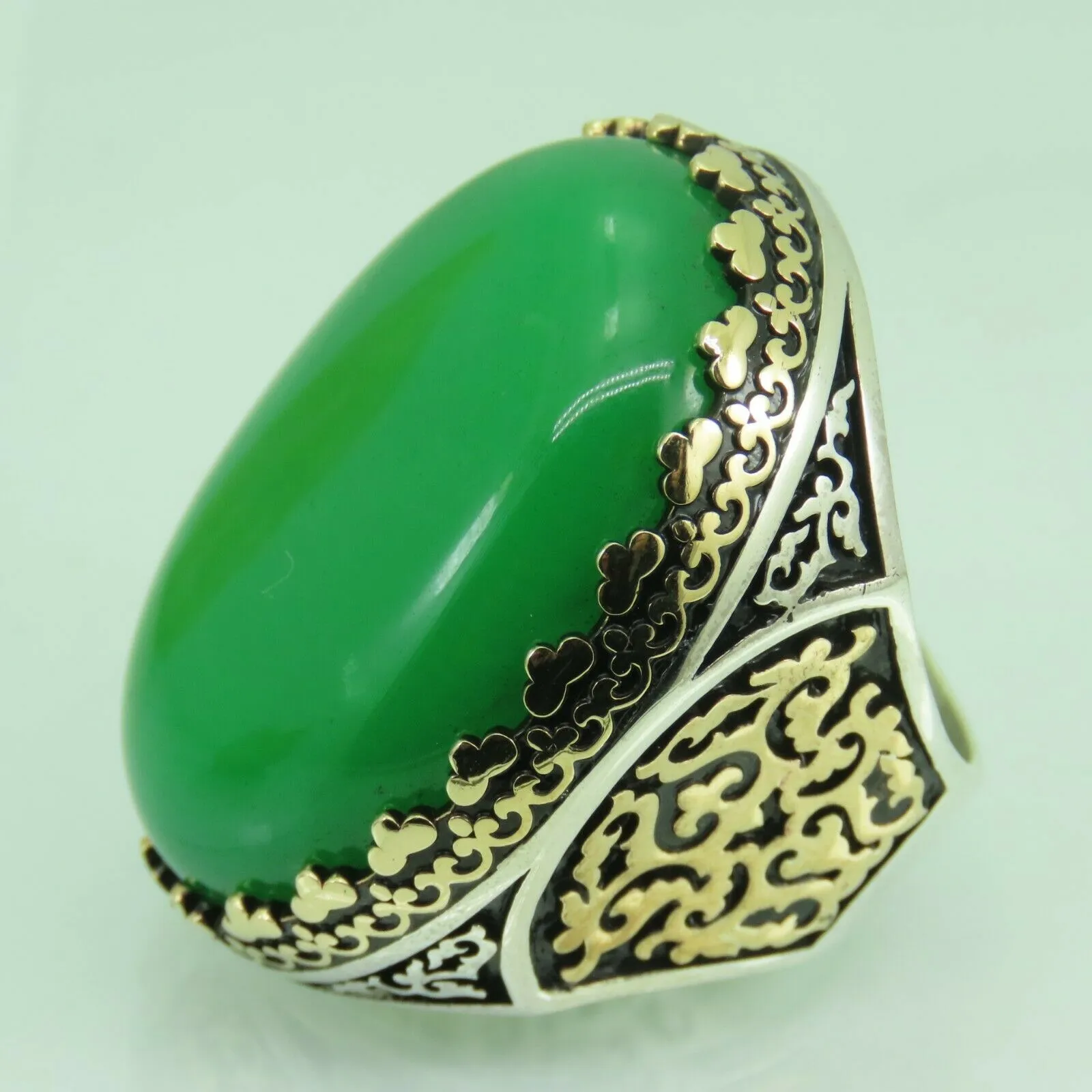 Turkish Handmade Jewelry 925 Sterling Silver Agate Stone Mens Rings