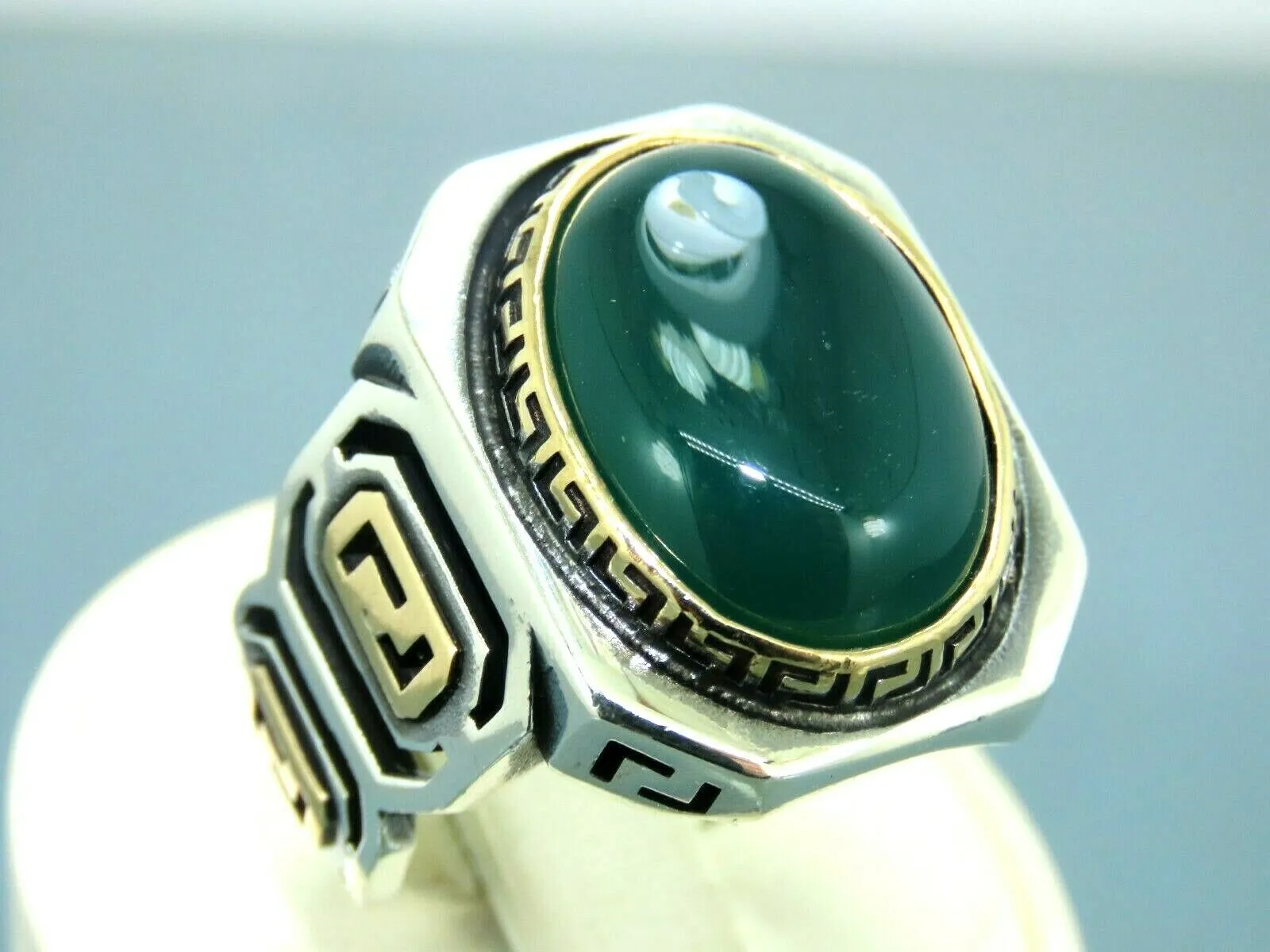 Turkish Handmade Jewelry 925 Sterling Silver Agate Stone Mens Rings