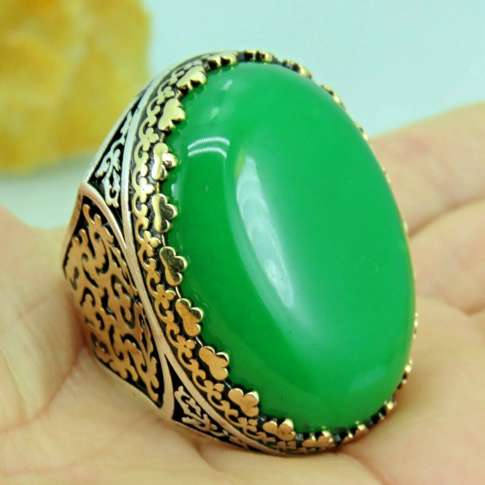 Turkish Handmade Jewelry 925 Sterling Silver Agate Stone Mens Rings