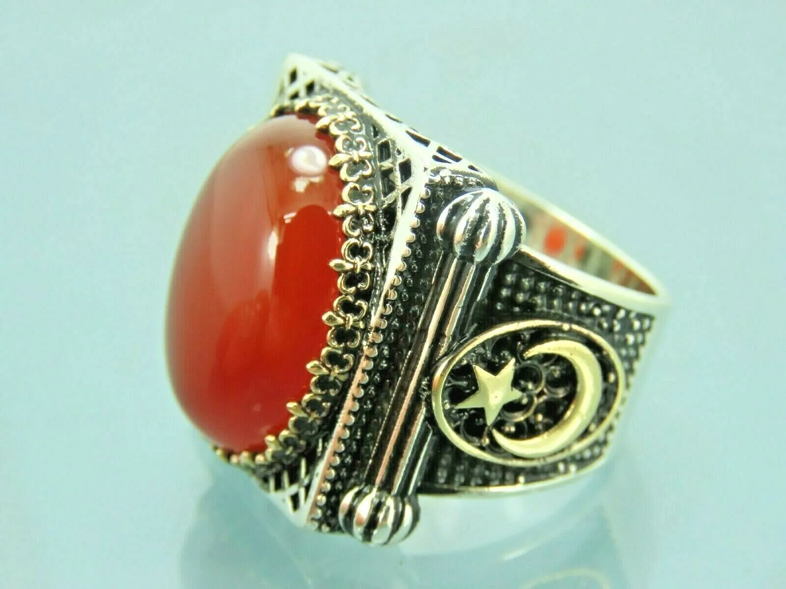 Turkish Handmade Jewelry 925 Sterling Silver Agate Stone Mens Rings