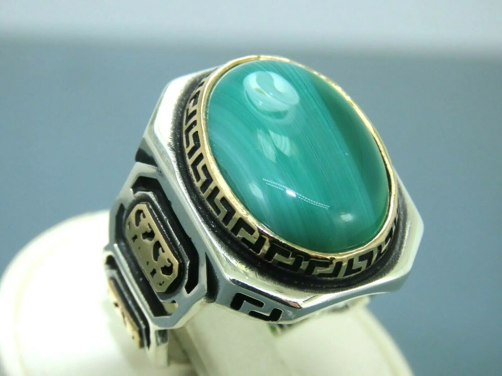 Turkish Handmade Jewelry 925 Sterling Silver Agate Stone Mens Rings