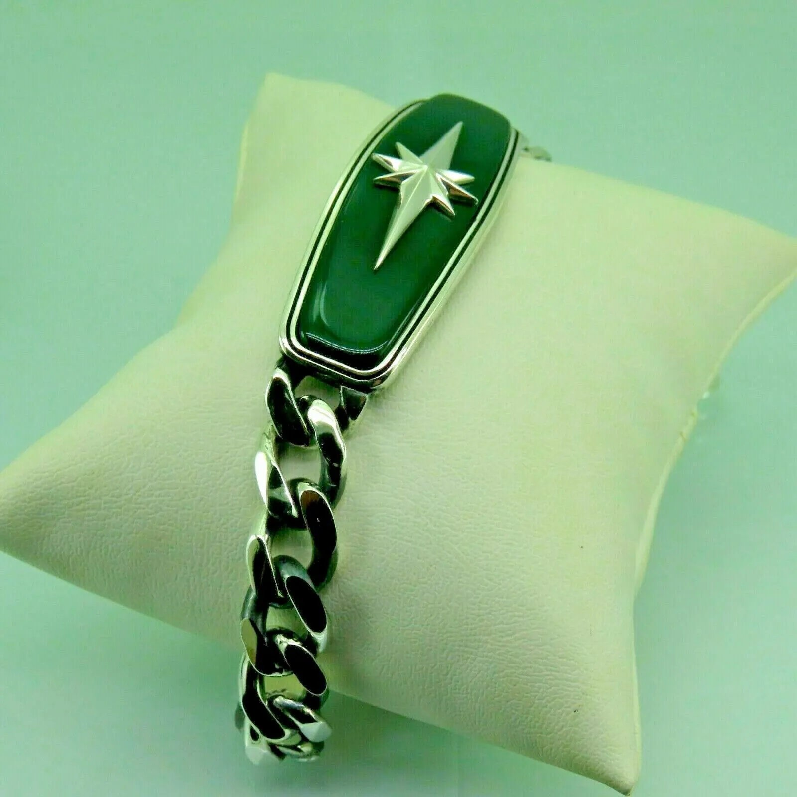 Turkish Handmade Jewelry 925 Sterling Silver Agate Stone Star Design Mens Bracelets