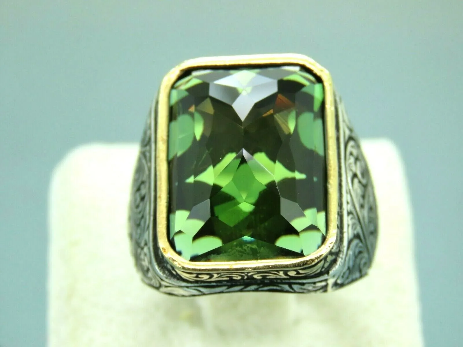 Turkish Handmade Jewelry 925 Sterling Silver Alexandrite Stone Engraved Mens Rings