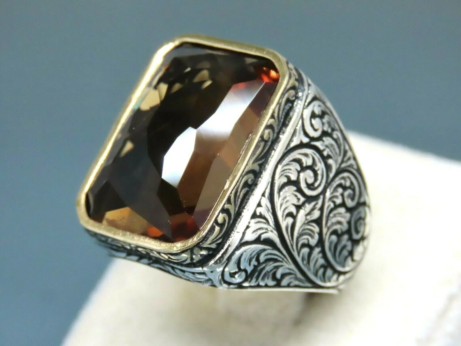 Turkish Handmade Jewelry 925 Sterling Silver Alexandrite Stone Engraved Mens Rings