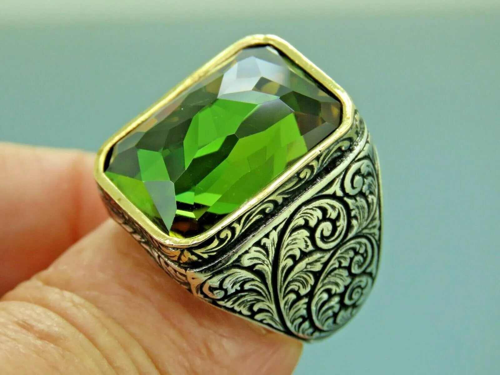 Turkish Handmade Jewelry 925 Sterling Silver Alexandrite Stone Engraved Mens Rings