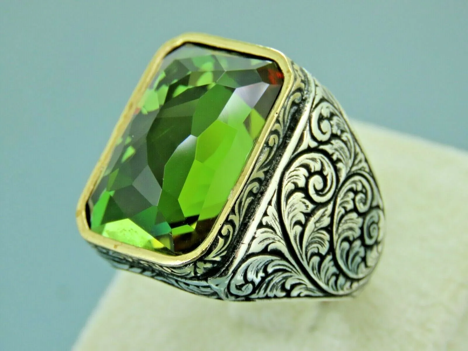 Turkish Handmade Jewelry 925 Sterling Silver Alexandrite Stone Engraved Mens Rings