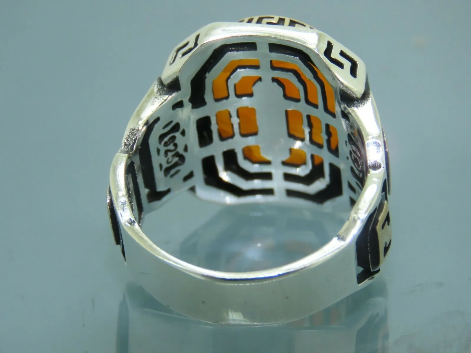 Turkish Handmade Jewelry 925 Sterling Silver Amber Stone Mens Rings