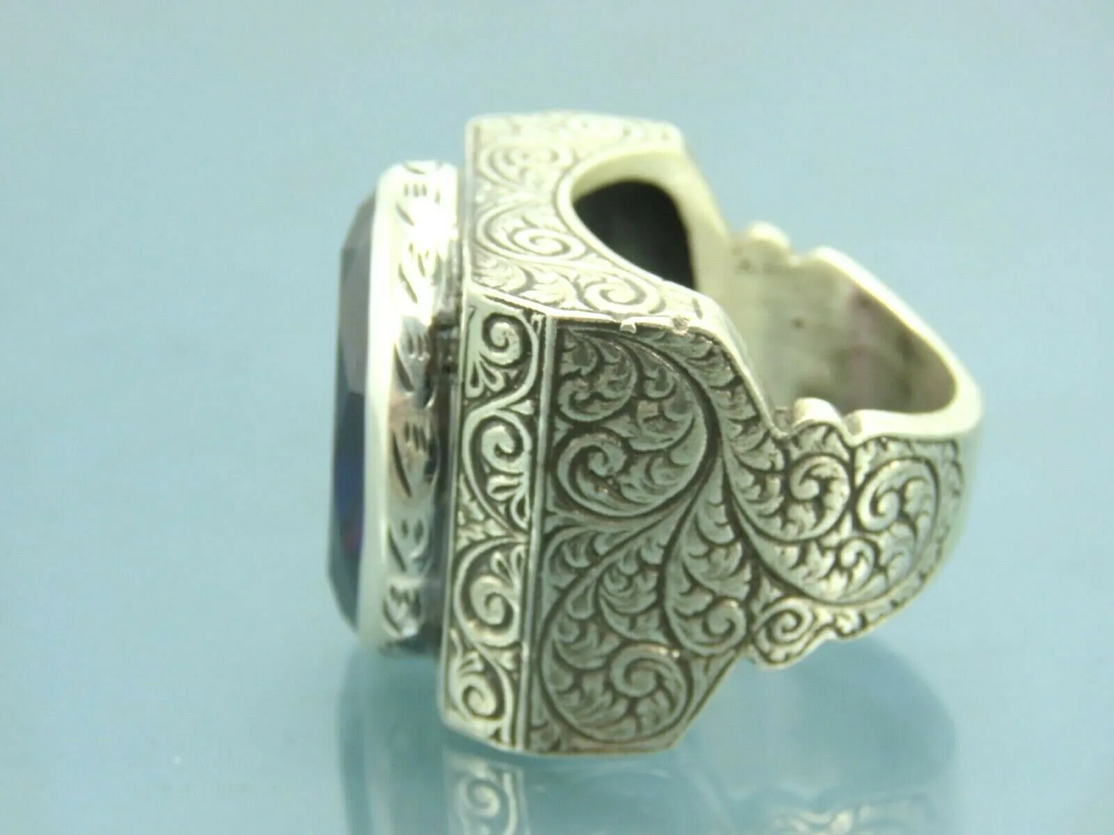 Turkish Handmade Jewelry 925 Sterling Silver Amethyst Stone Engraved Mens Rings