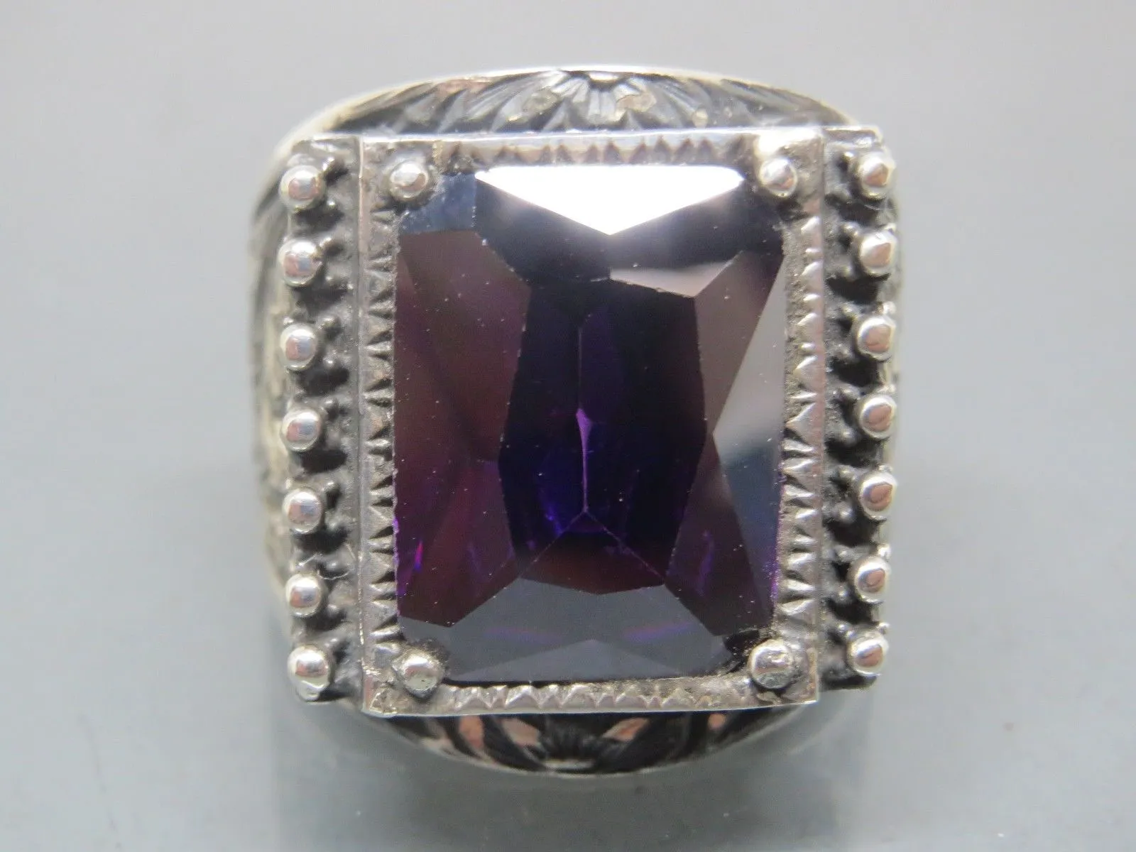 Turkish Handmade Jewelry 925 Sterling Silver Amethyst Stone Engraved Mens Rings