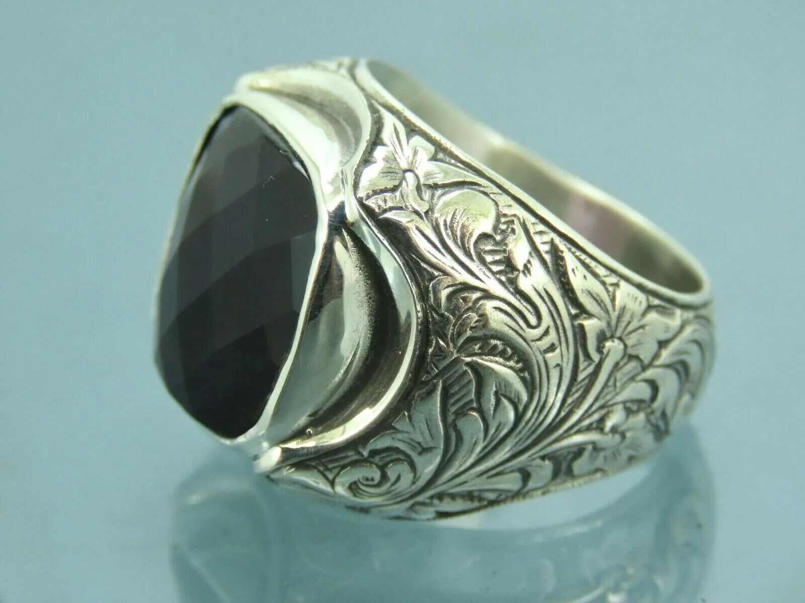 Turkish Handmade Jewelry 925 Sterling Silver Amethyst Stone Engraved Mens Rings