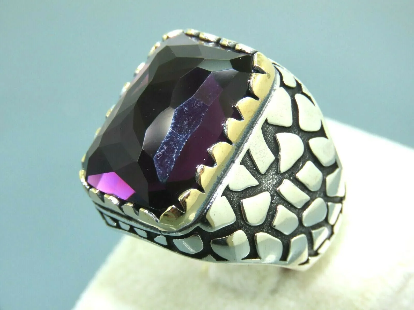 Turkish Handmade Jewelry 925 Sterling Silver Amethyst Stone Mens Rings