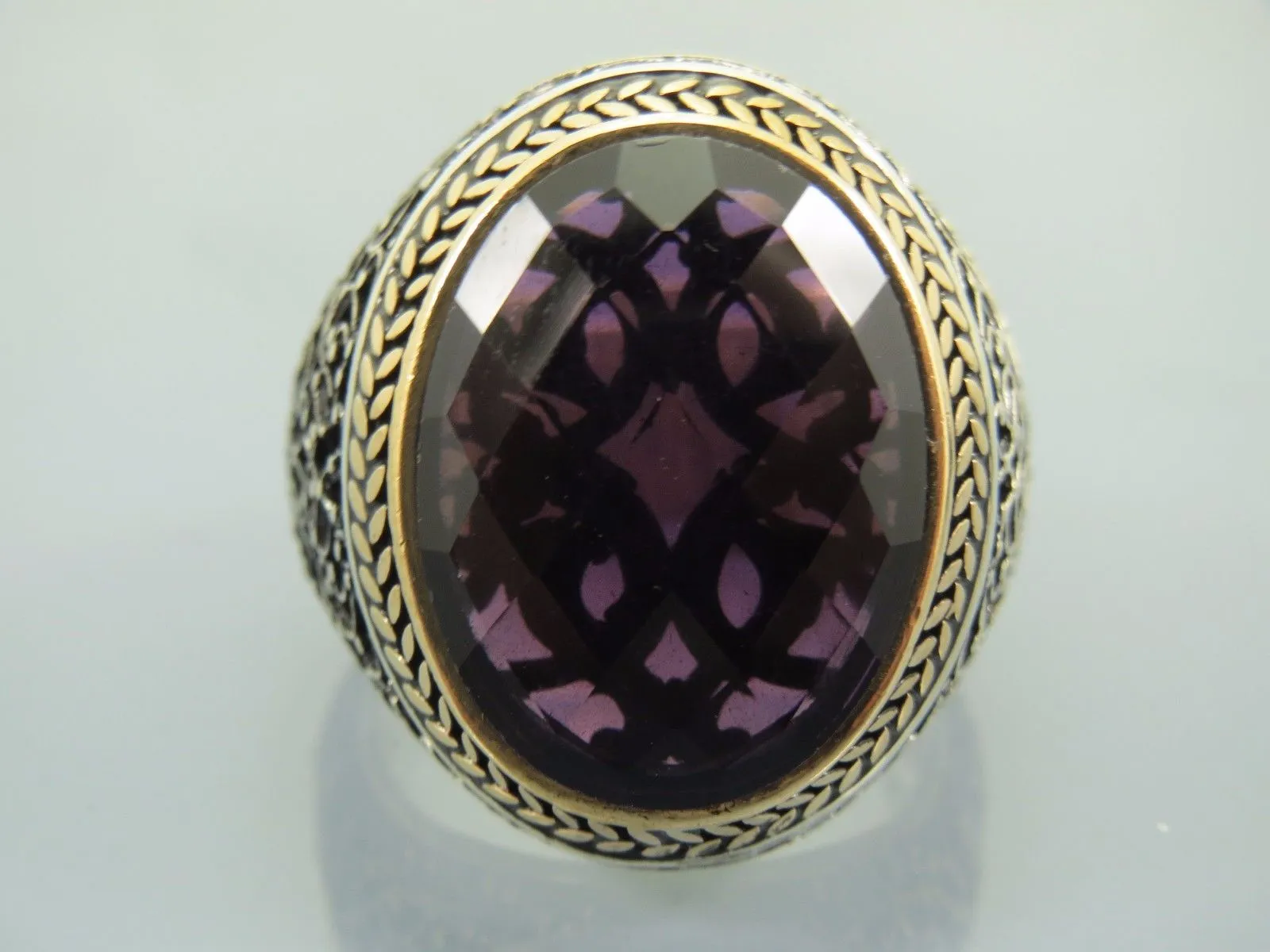 Turkish Handmade Jewelry 925 Sterling Silver Amethyst Stone Men's Rings