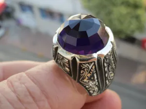 Turkish Handmade Jewelry 925 Sterling Silver Amethyst Stone Men's Rings