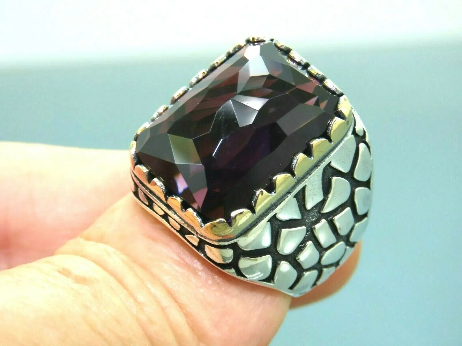 Turkish Handmade Jewelry 925 Sterling Silver Amethyst Stone Mens Rings
