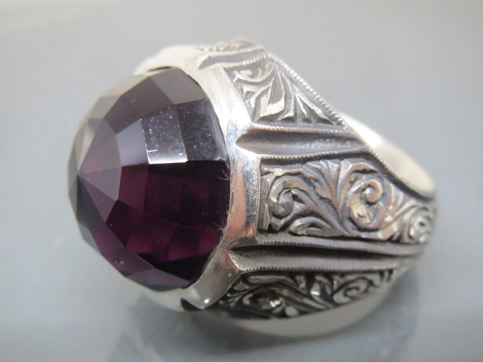 Turkish Handmade Jewelry 925 Sterling Silver Amethyst Stone Men's Rings