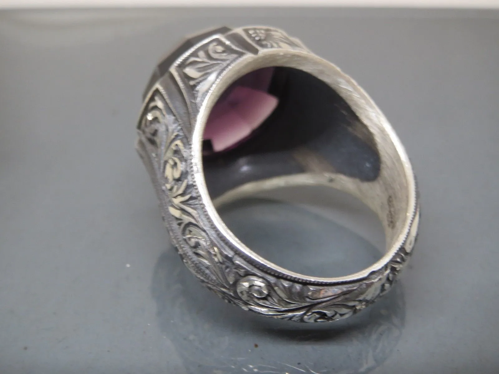 Turkish Handmade Jewelry 925 Sterling Silver Amethyst Stone Men's Rings
