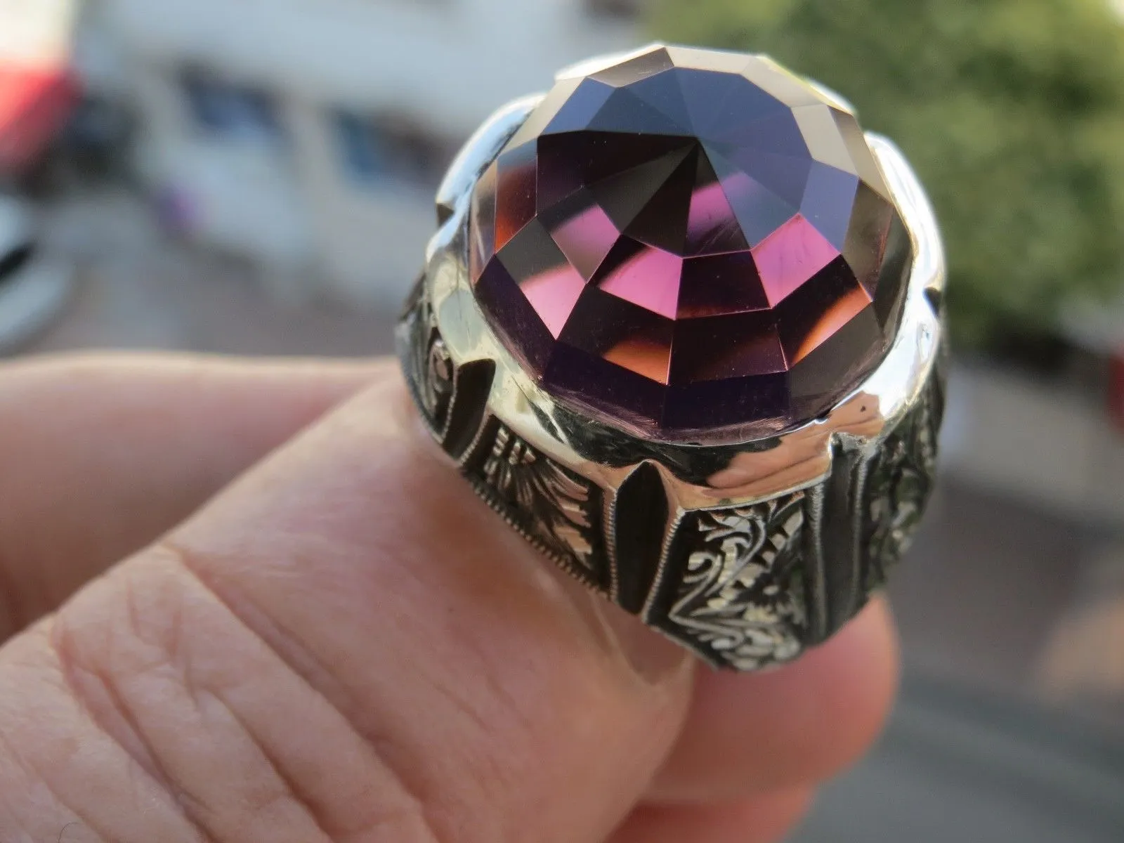 Turkish Handmade Jewelry 925 Sterling Silver Amethyst Stone Men's Rings