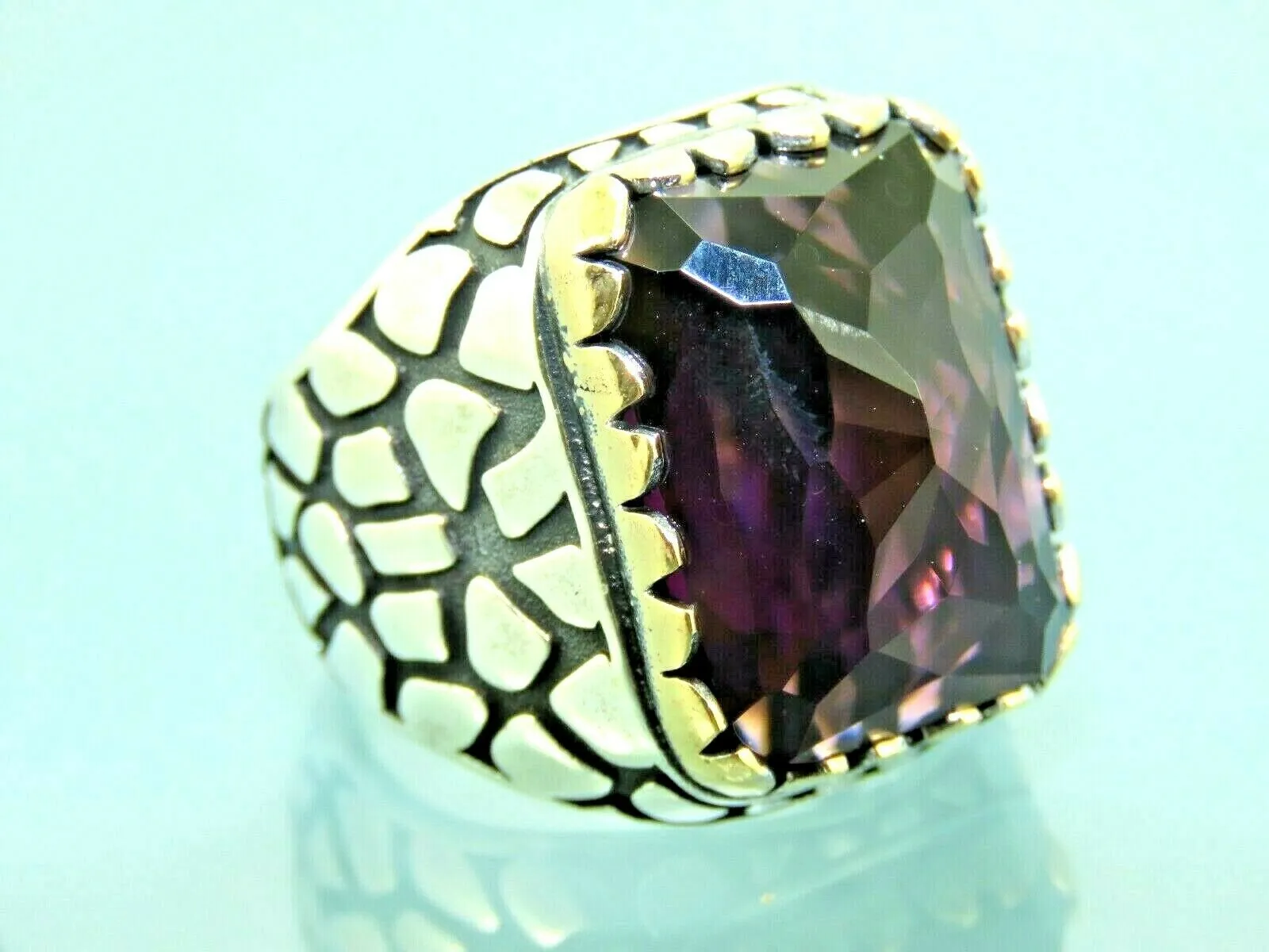 Turkish Handmade Jewelry 925 Sterling Silver Amethyst Stone Mens Rings