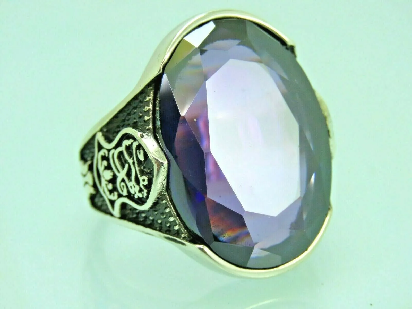 Turkish Handmade Jewelry 925 Sterling Silver Amethyst Stone Religious Mens Rings