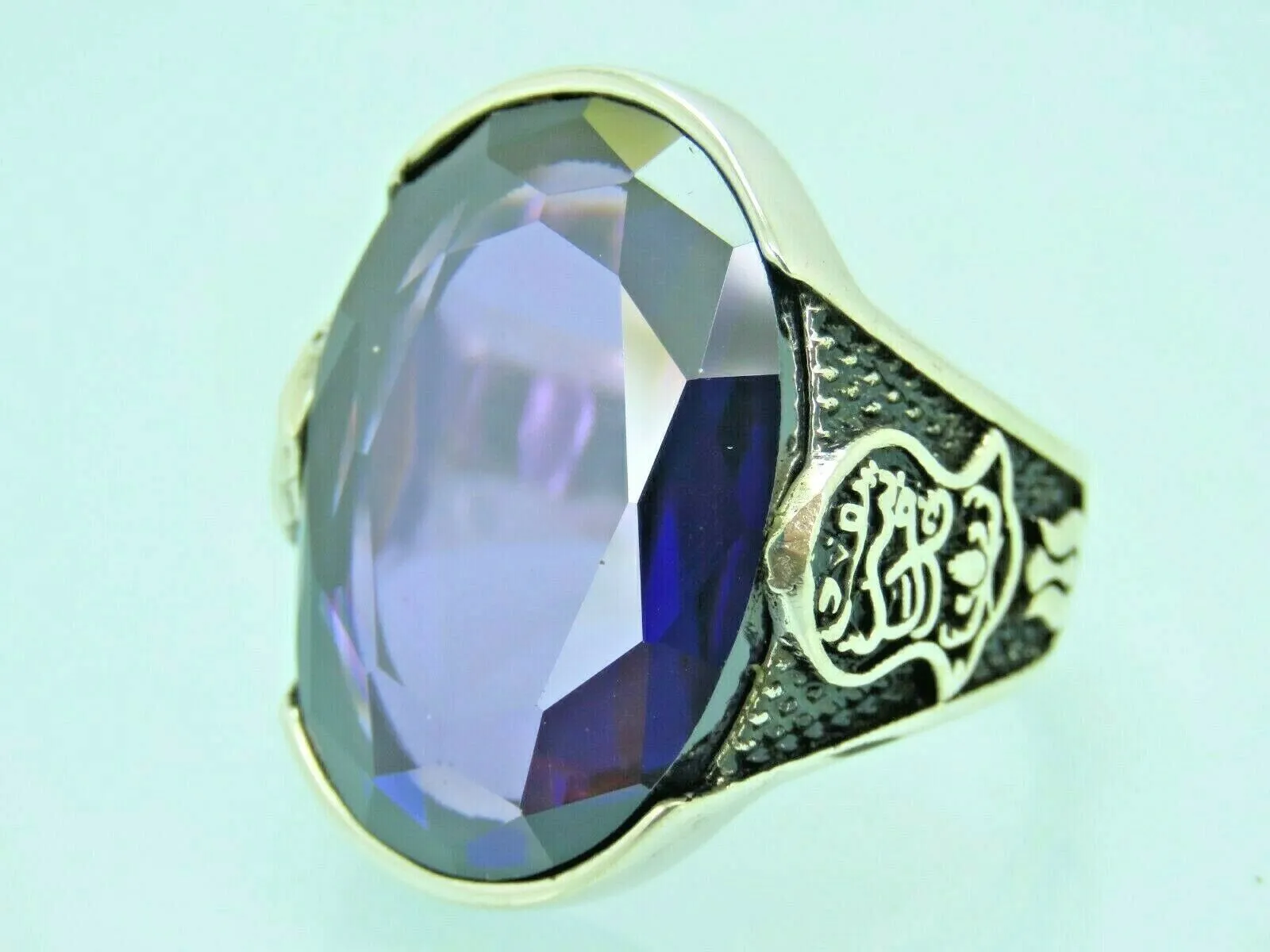 Turkish Handmade Jewelry 925 Sterling Silver Amethyst Stone Religious Mens Rings