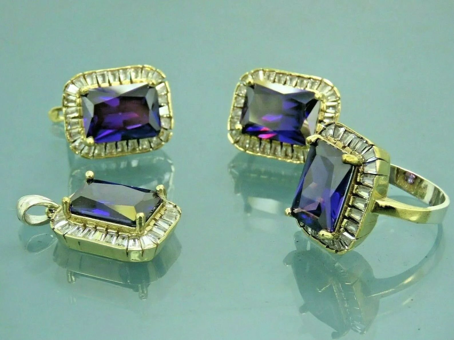 Turkish Handmade Jewelry 925 Sterling Silver Amethyst Stone Women's Earrings, Pendant & Ring Jewelry Set