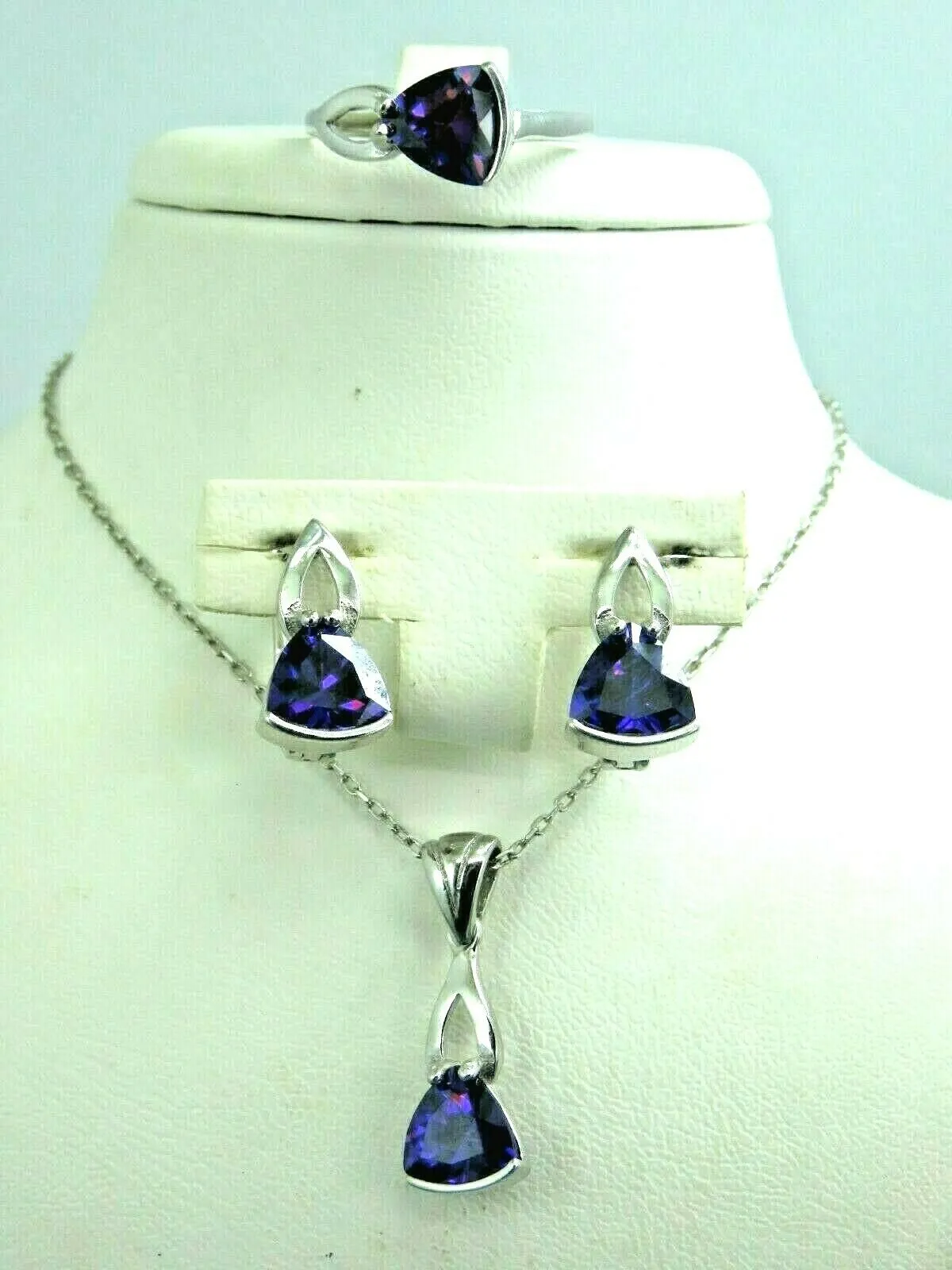Turkish Handmade Jewelry 925 Sterling Silver Amethyst Stone Women's Earrings, Pendant & Ring Jewelry Set