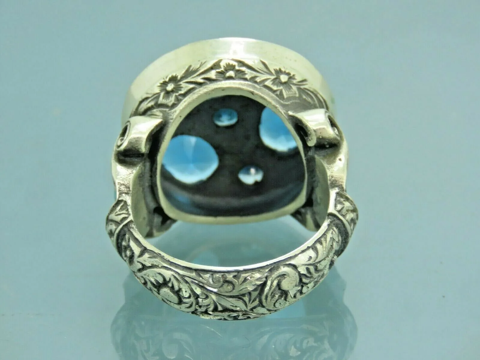 Turkish Handmade Jewelry 925 Sterling Silver Aquamarine Stone Mens Rings