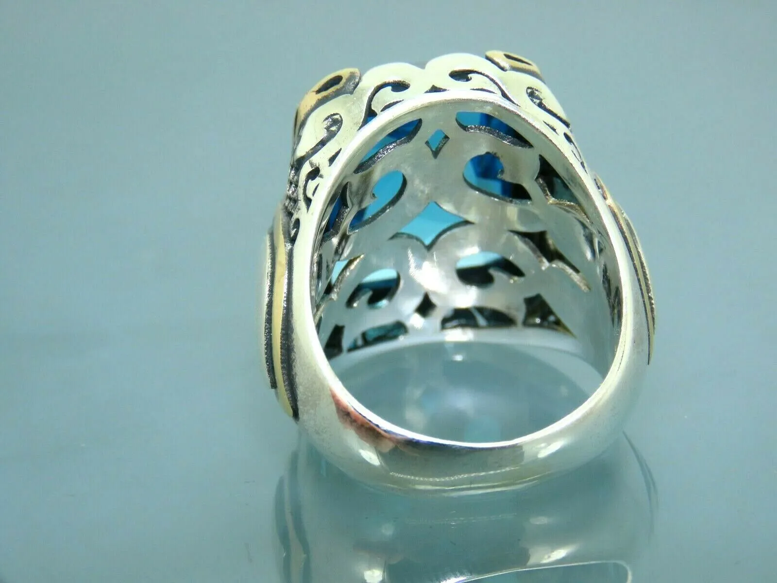 Turkish Handmade Jewelry 925 Sterling Silver Aquamarine Stone Mens Rings
