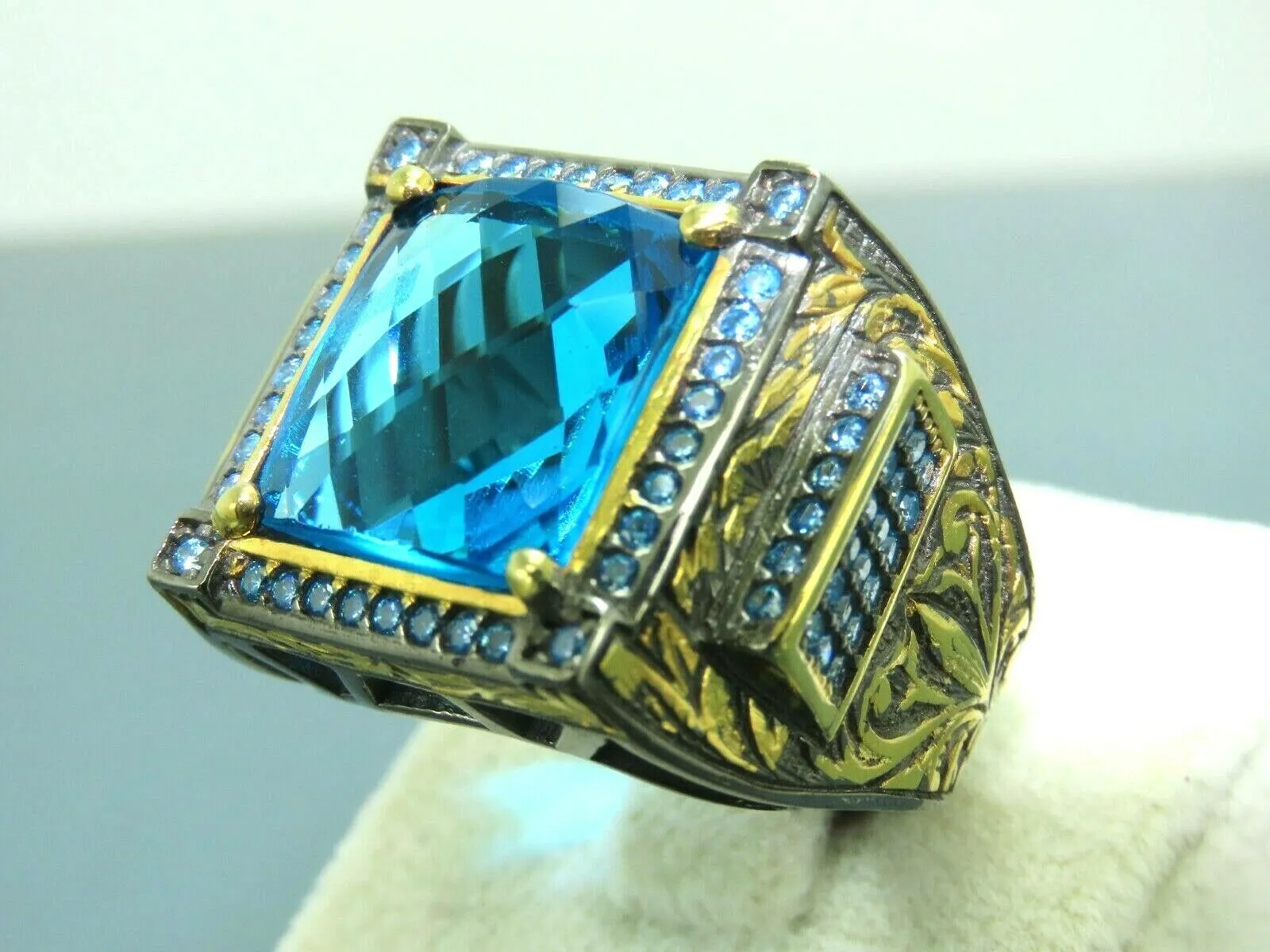 Turkish Handmade Jewelry 925 Sterling Silver Aquamarine Stone Mens Rings