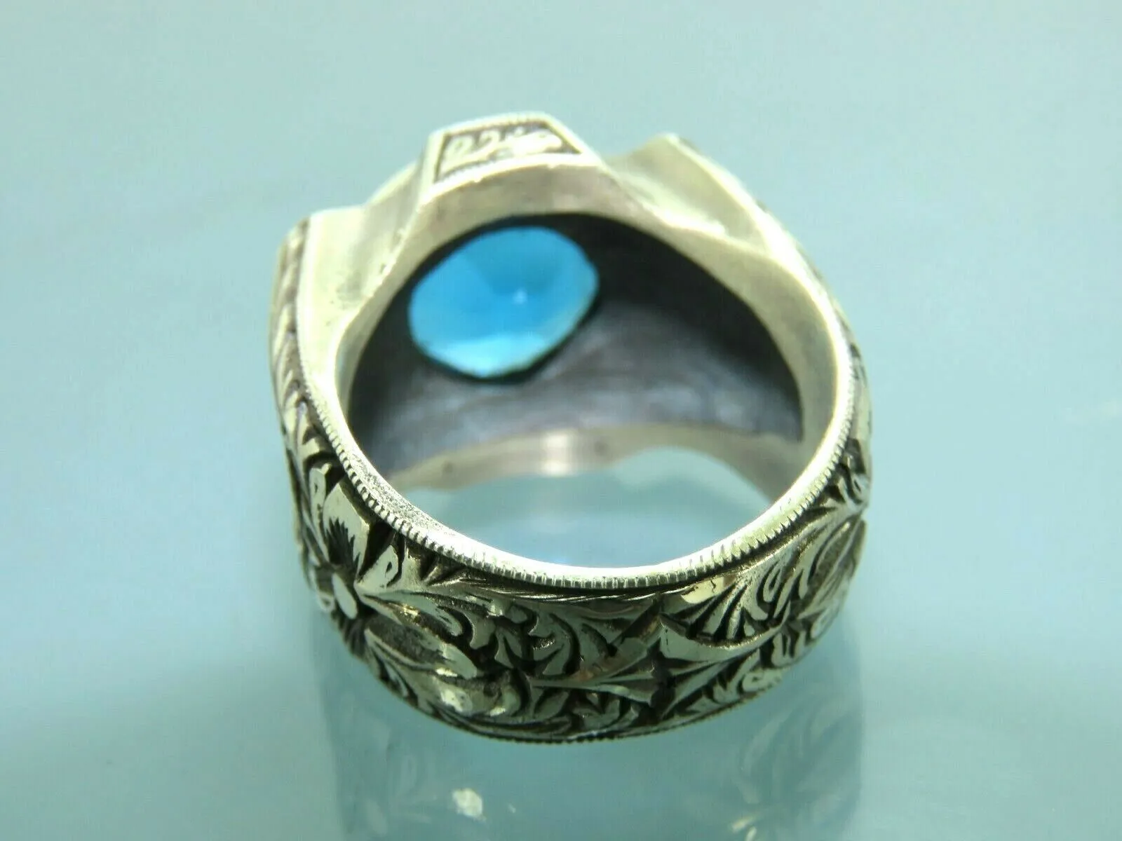 Turkish Handmade Jewelry 925 Sterling Silver Aquamarine Stone Mens Rings