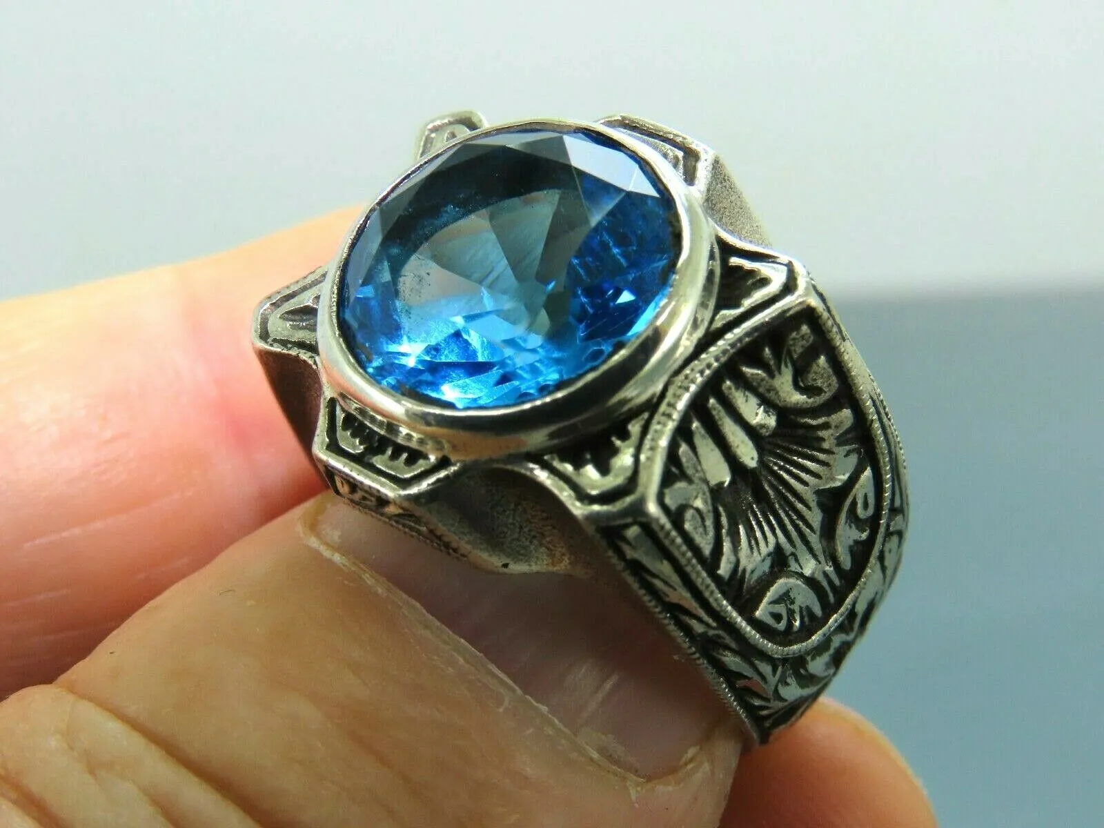 Turkish Handmade Jewelry 925 Sterling Silver Aquamarine Stone Mens Rings