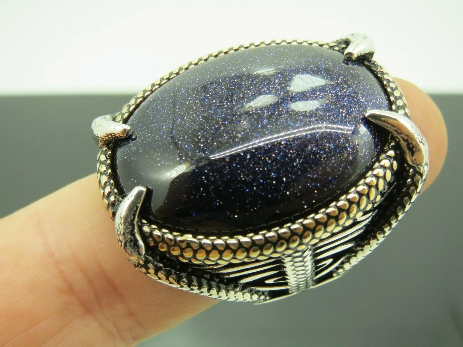 Turkish Handmade Jewelry 925 Sterling Silver Aventurine Stone Mens Rings