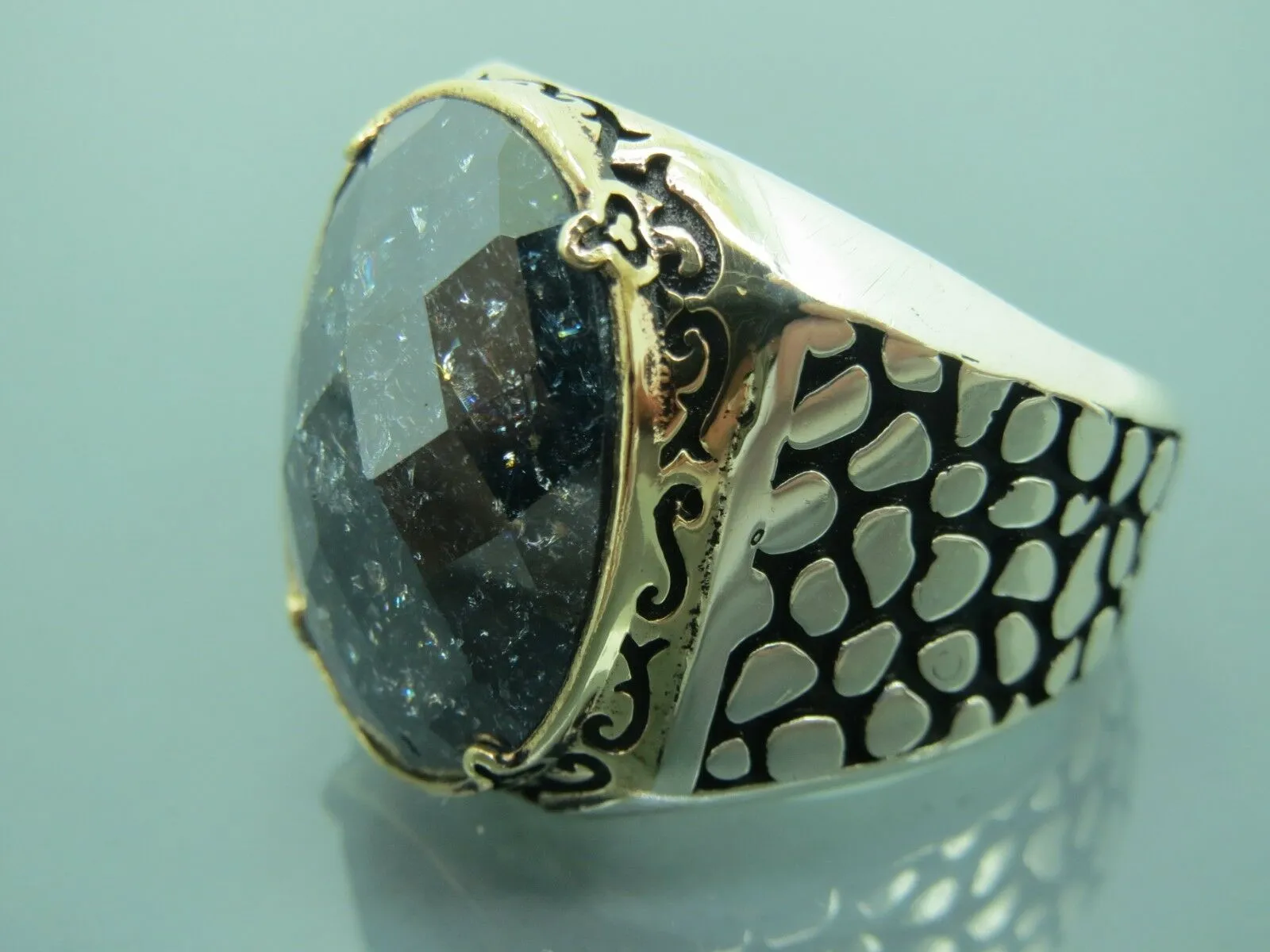 Turkish Handmade Jewelry 925 Sterling Silver Black Zircon Stone Mens Rings