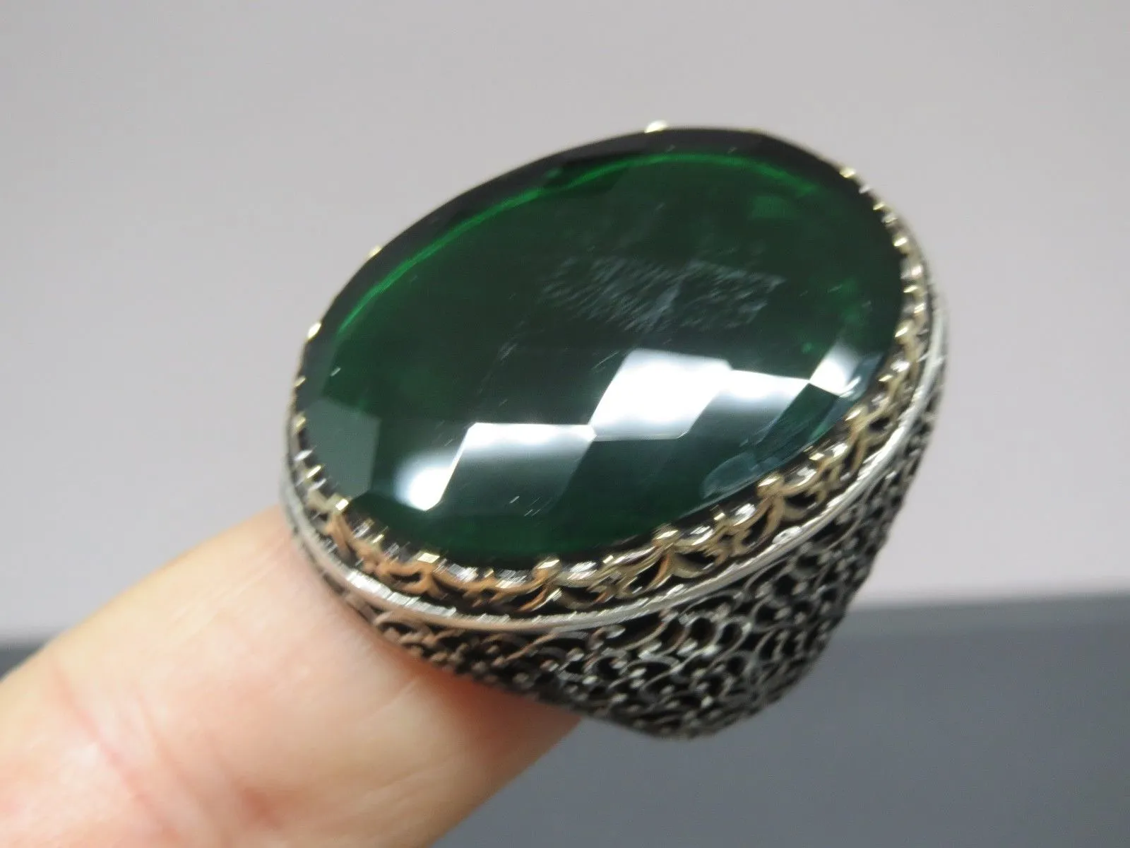 Turkish Handmade Jewelry 925 Sterling Silver Emerald Stone Mens Rings