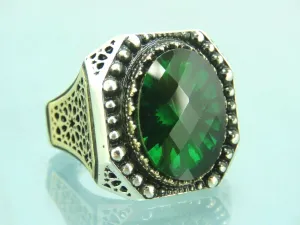Turkish Handmade Jewelry 925 Sterling Silver Emerald Stone Mens Rings