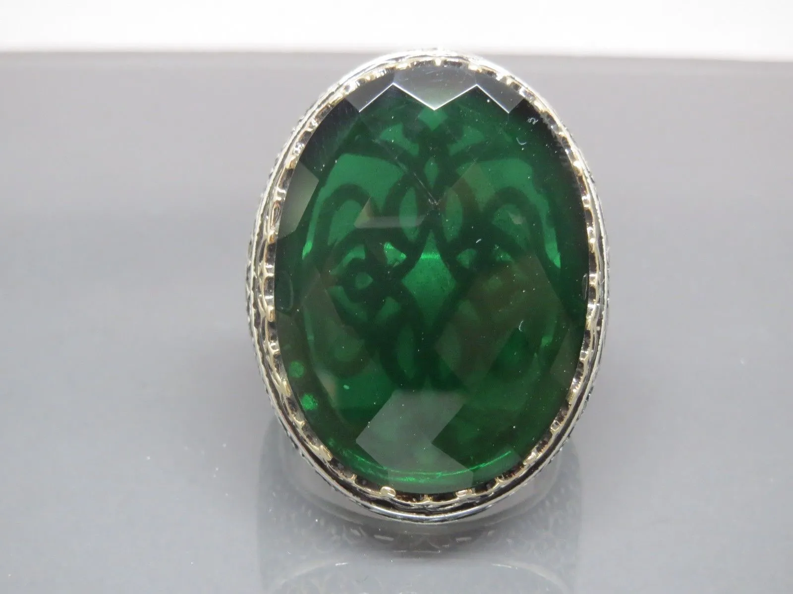 Turkish Handmade Jewelry 925 Sterling Silver Emerald Stone Mens Rings