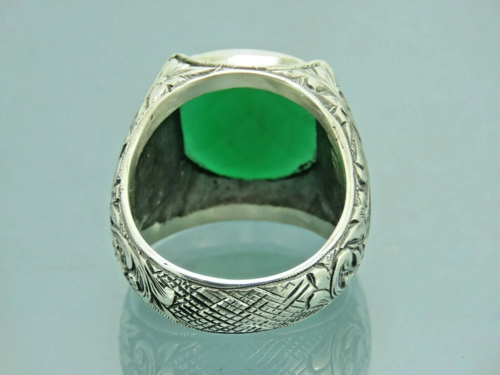 Turkish Handmade Jewelry 925 Sterling Silver Emerald Stone Mens Rings