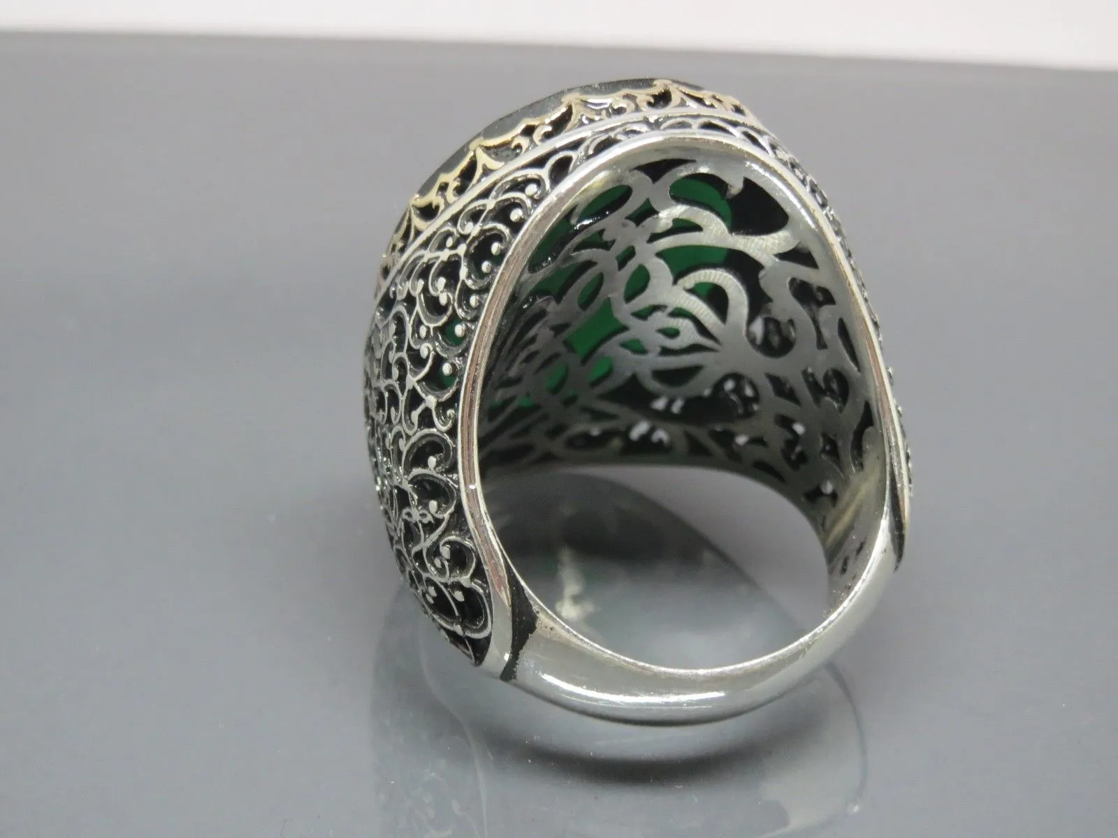Turkish Handmade Jewelry 925 Sterling Silver Emerald Stone Mens Rings